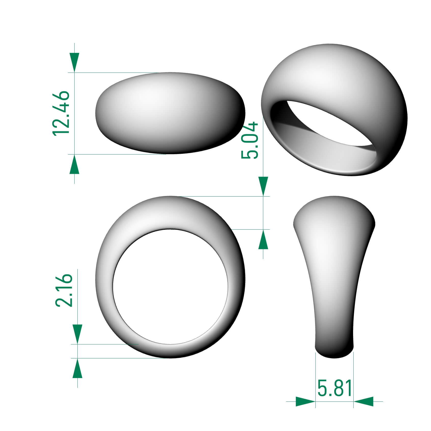 Affordable Ring 3D Model: Sizes US 5-9